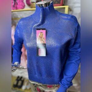 Blue Metallic Turtleneck Sweater